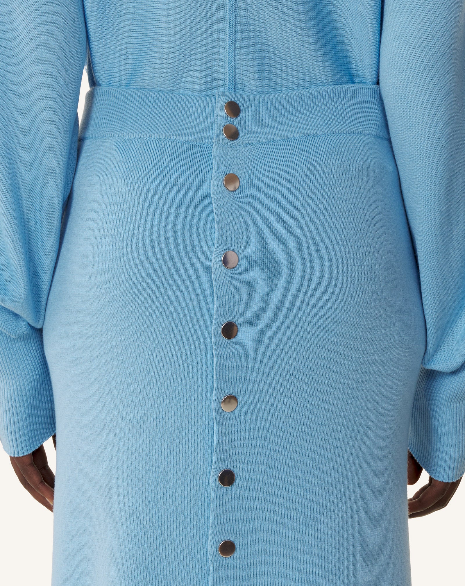 BLUE BUTTONED LONG SKIRT IN MERINO WOOL