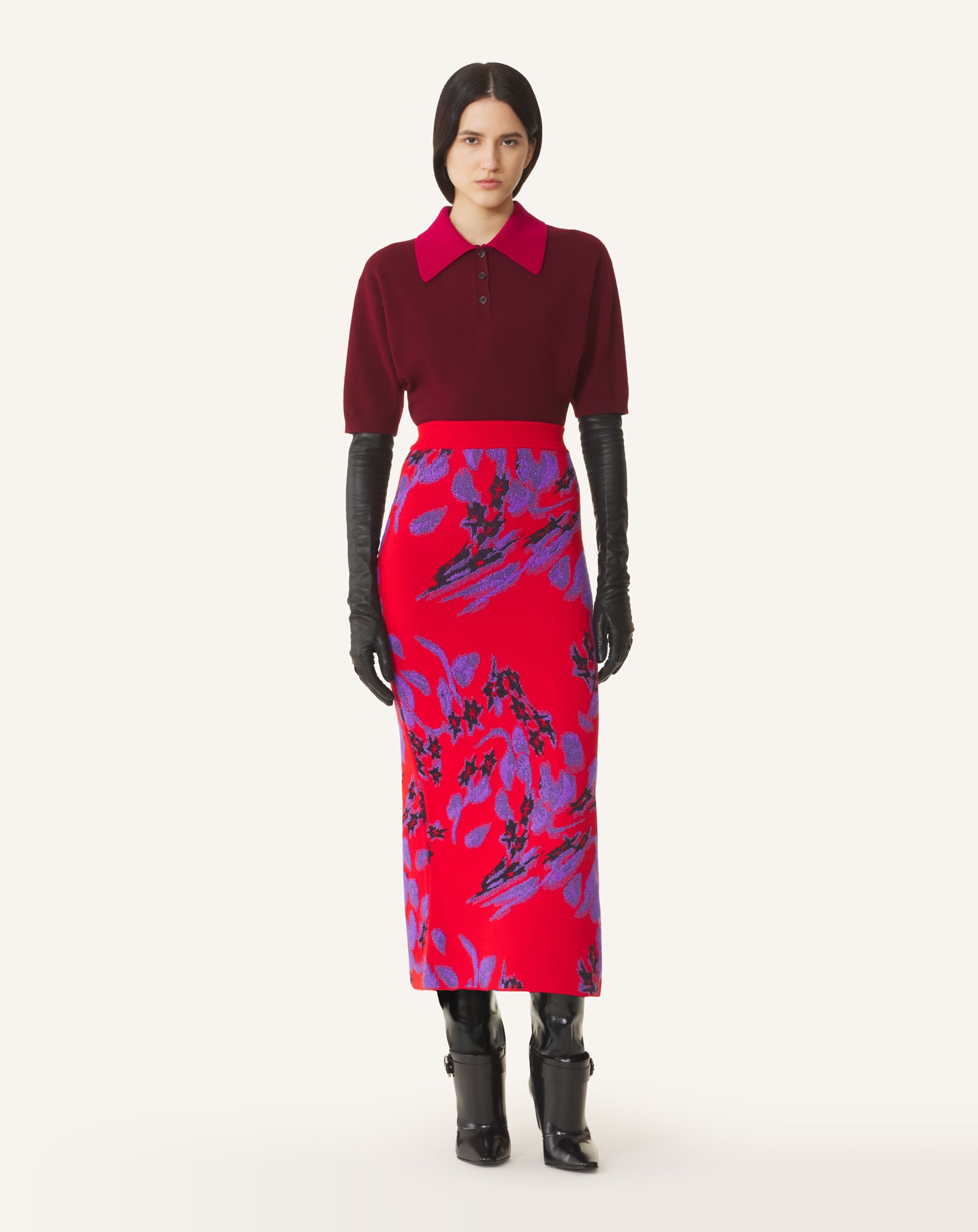 JUPE MIDI EN JACQUARD ROUGE