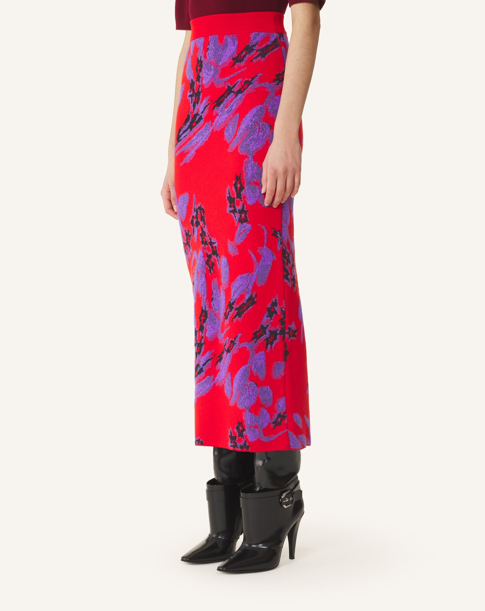 JUPE MIDI EN JACQUARD ROUGE