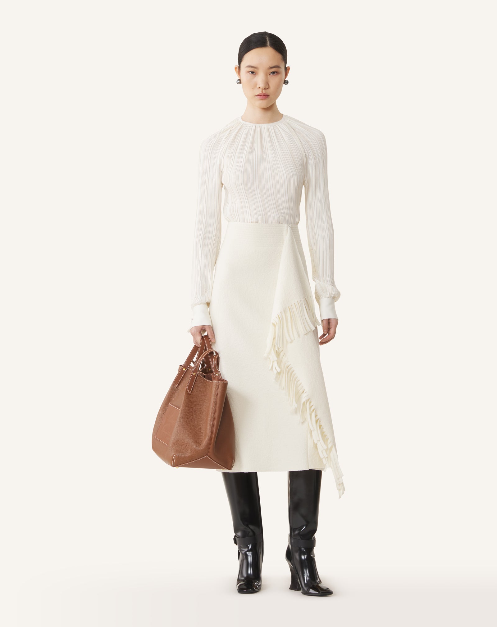 WHITE PLEATED CHARMEUSE TOP