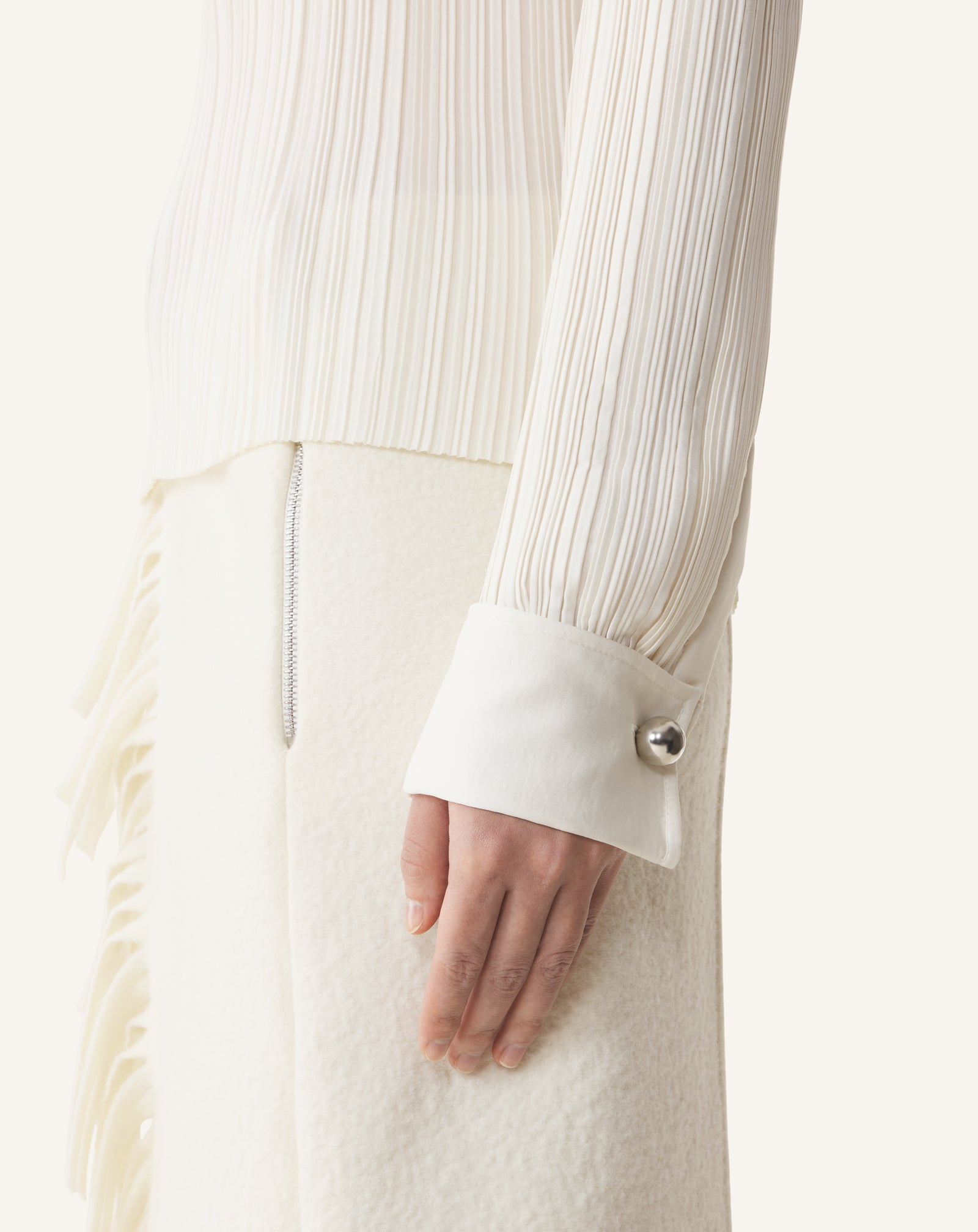 WHITE PLEATED CHARMEUSE TOP