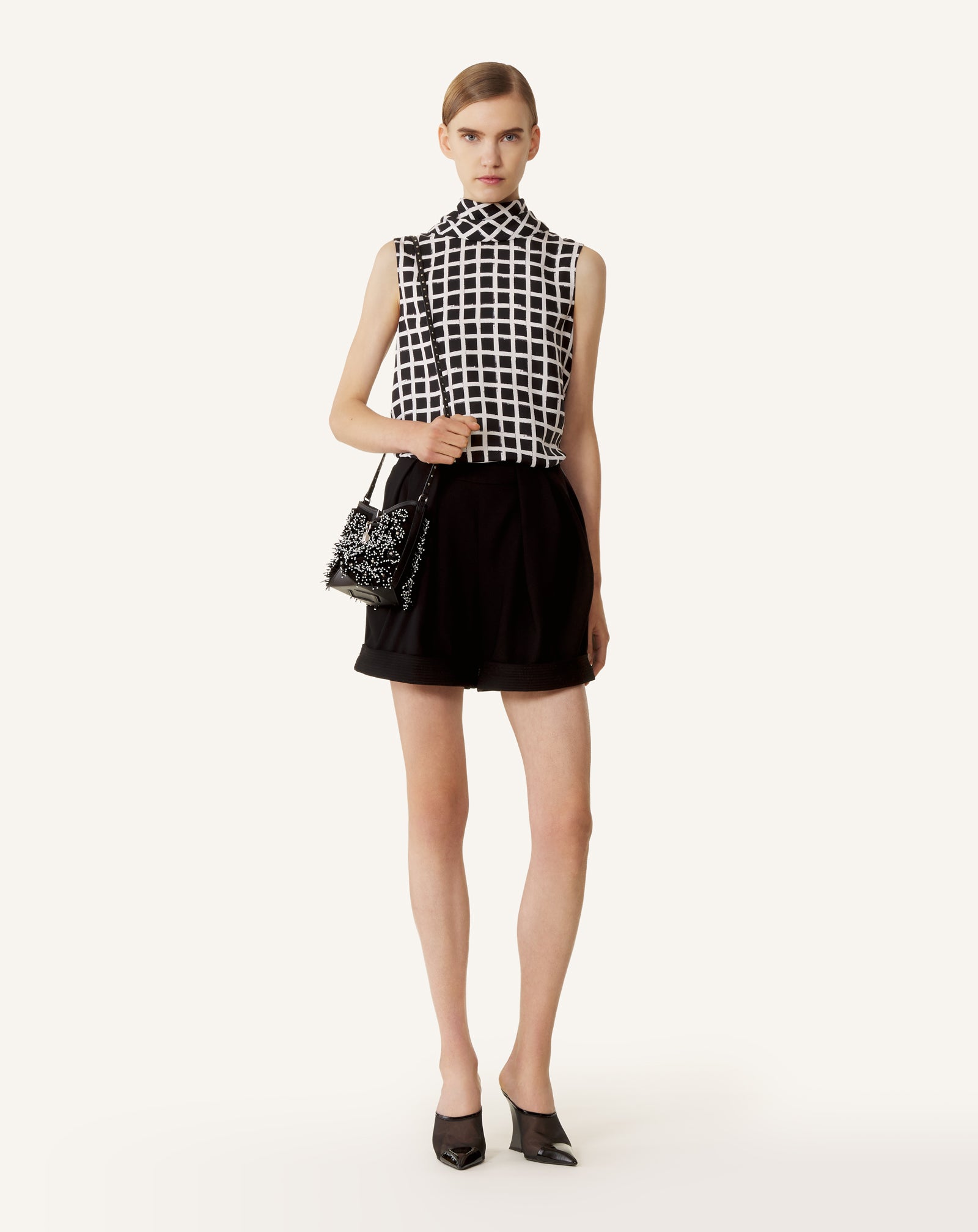 WHITE PRINTED SILK SLEEVELESS TOP