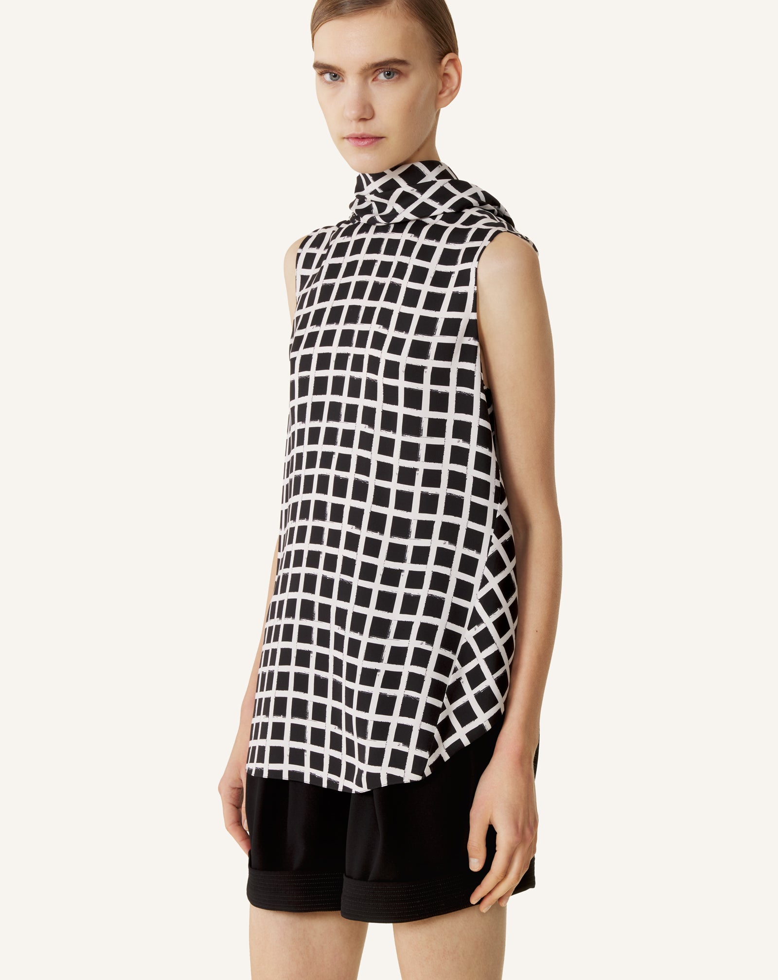 WHITE PRINTED SILK SLEEVELESS TOP