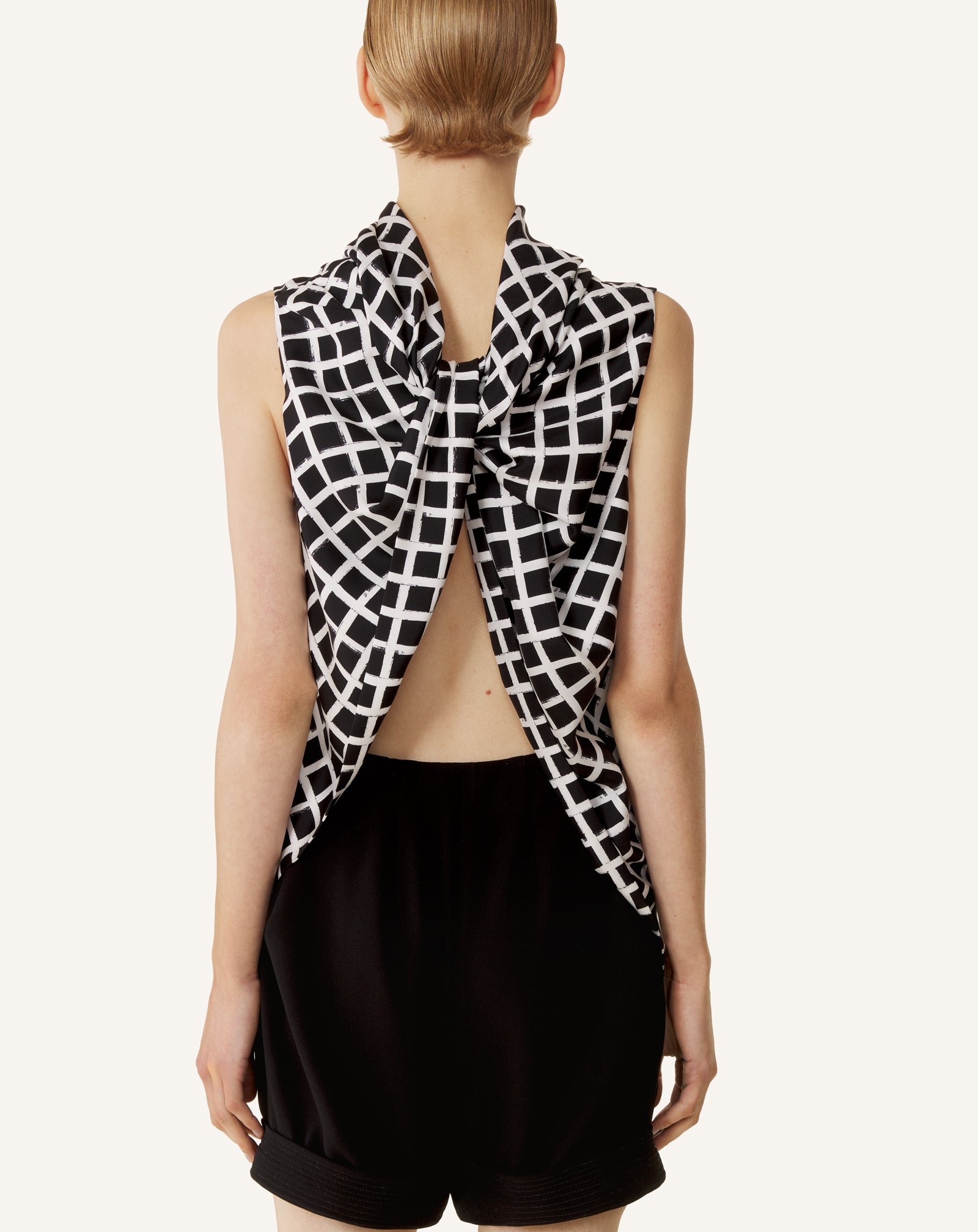 WHITE PRINTED SILK SLEEVELESS TOP