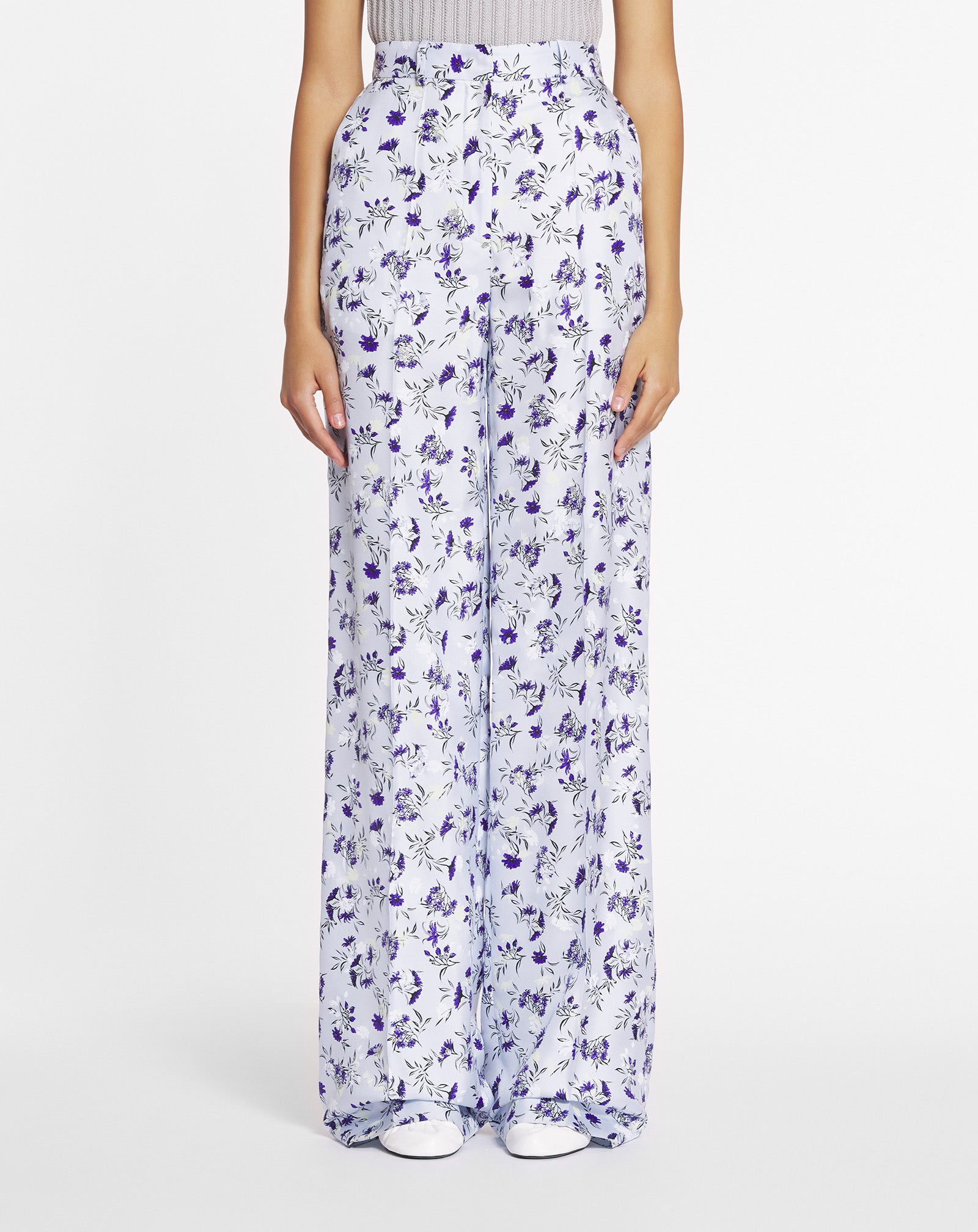 PRINTED WIDE LEG SILK PANTS
