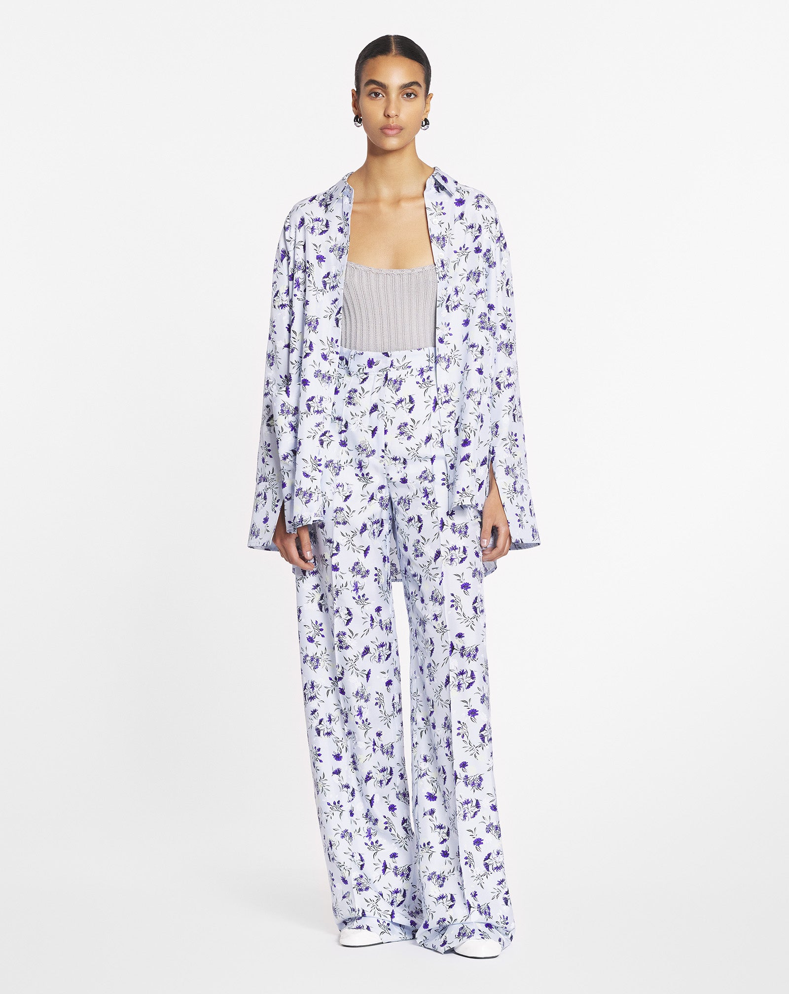 PRINTED WIDE LEG SILK PANTS