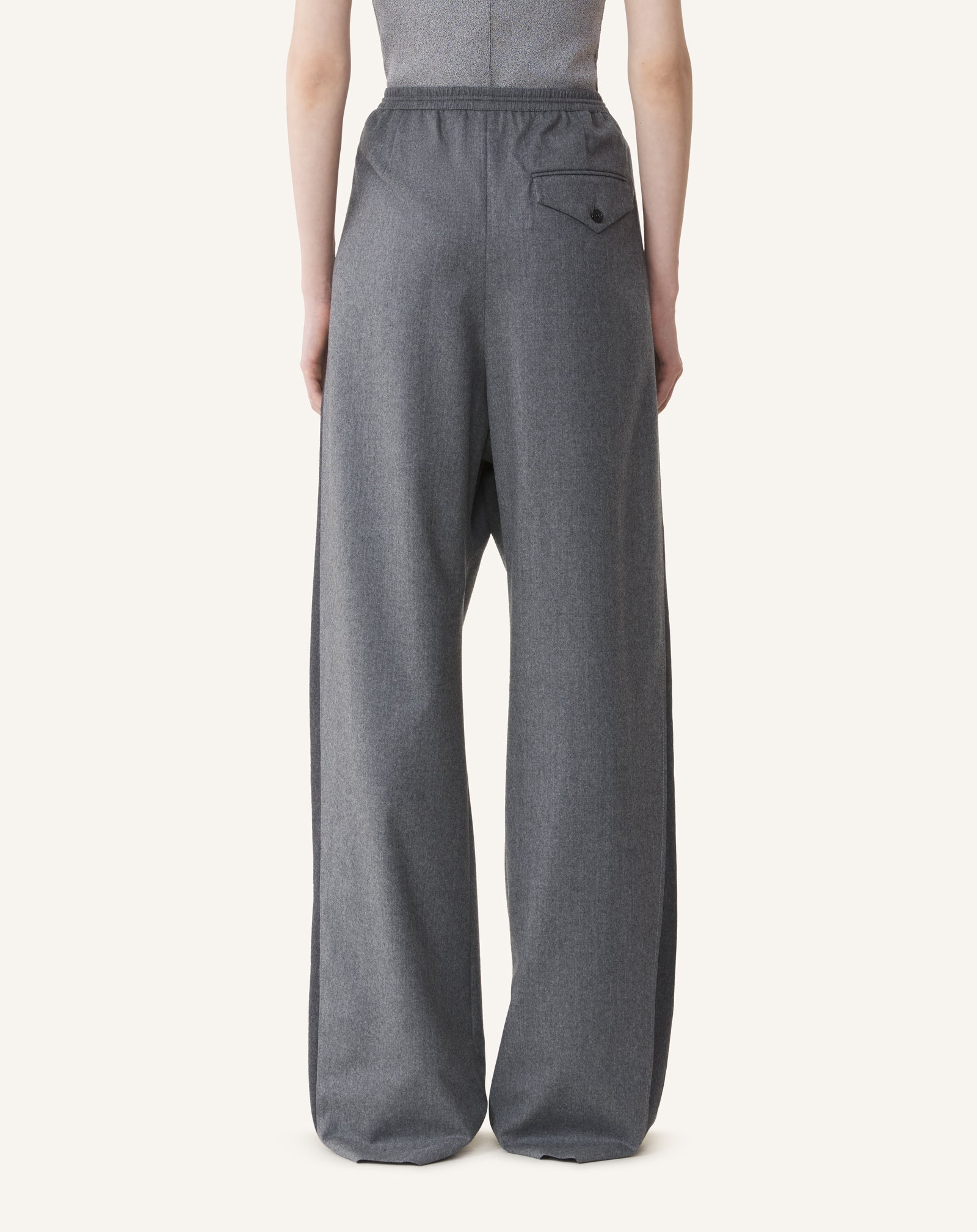 GREY WIDE PANTS IN WOOL FLANNEL
