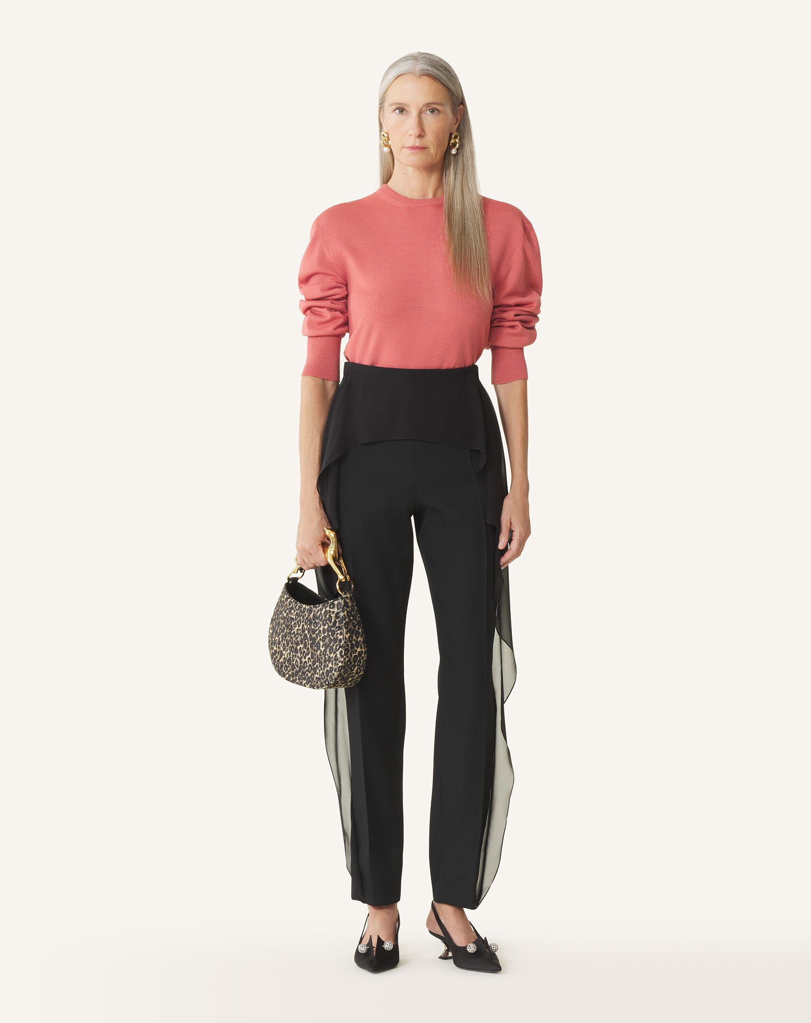 Black Frilled Wool Pants | Lanvin