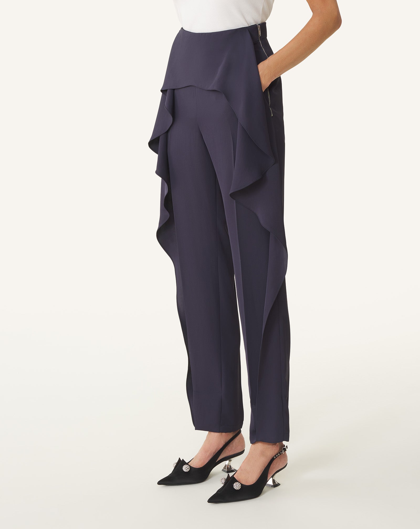FRILLED TWILL PANTS