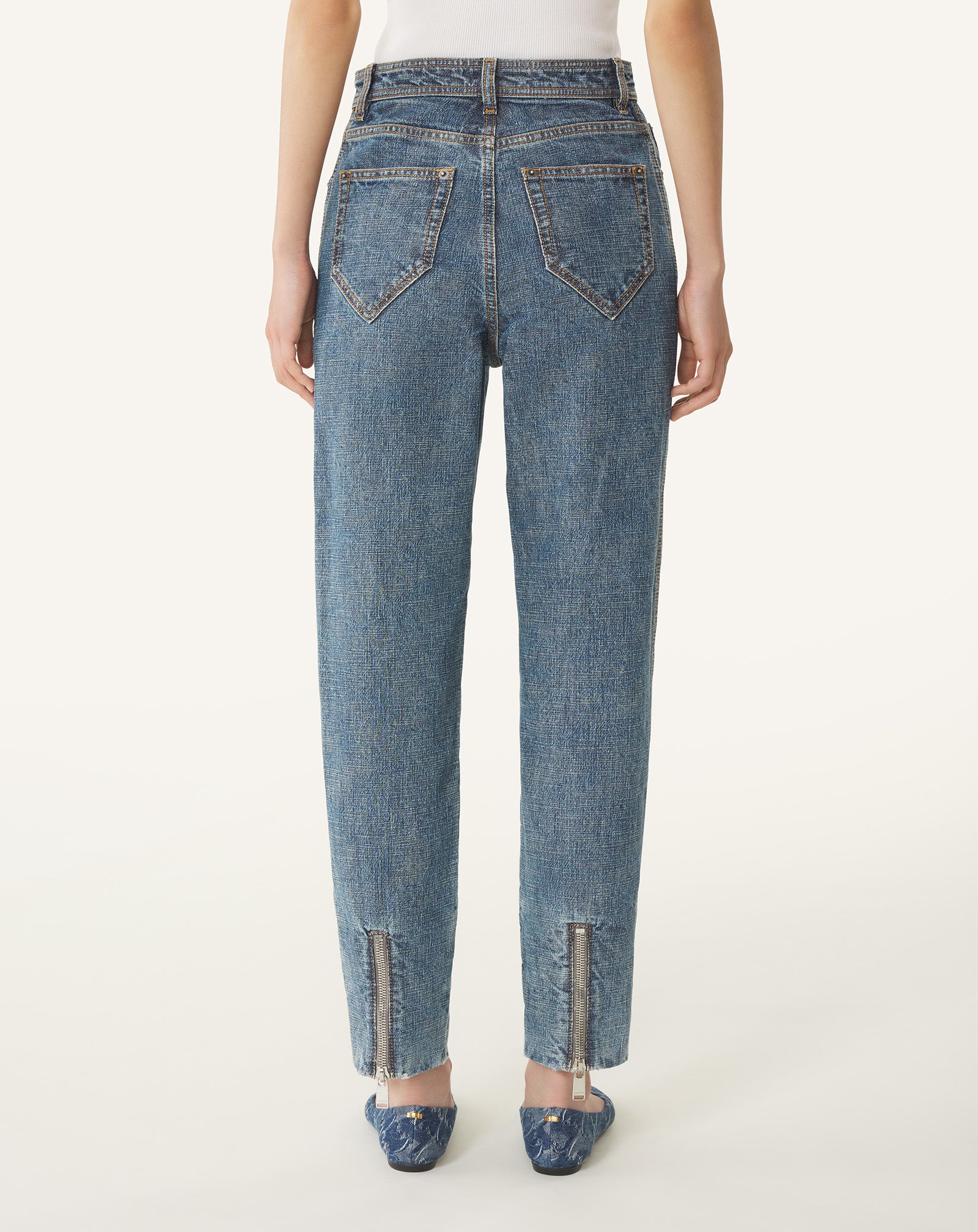 PANTALON ZIPPÉ EN DENIM BLEU