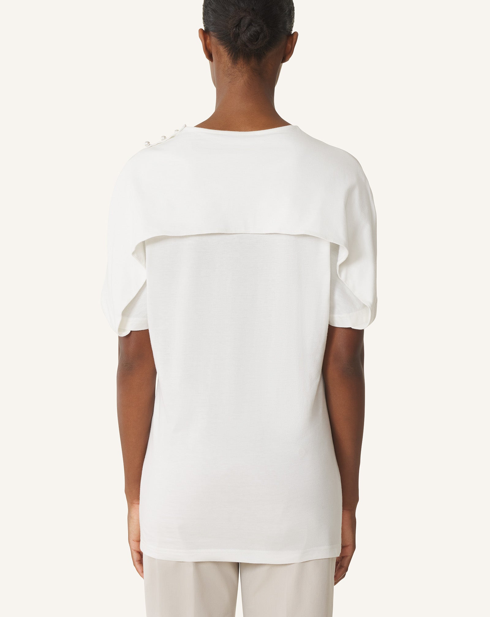 WHITE CAPE-EFFECT T-SHIRT IN COTTON AND SILK