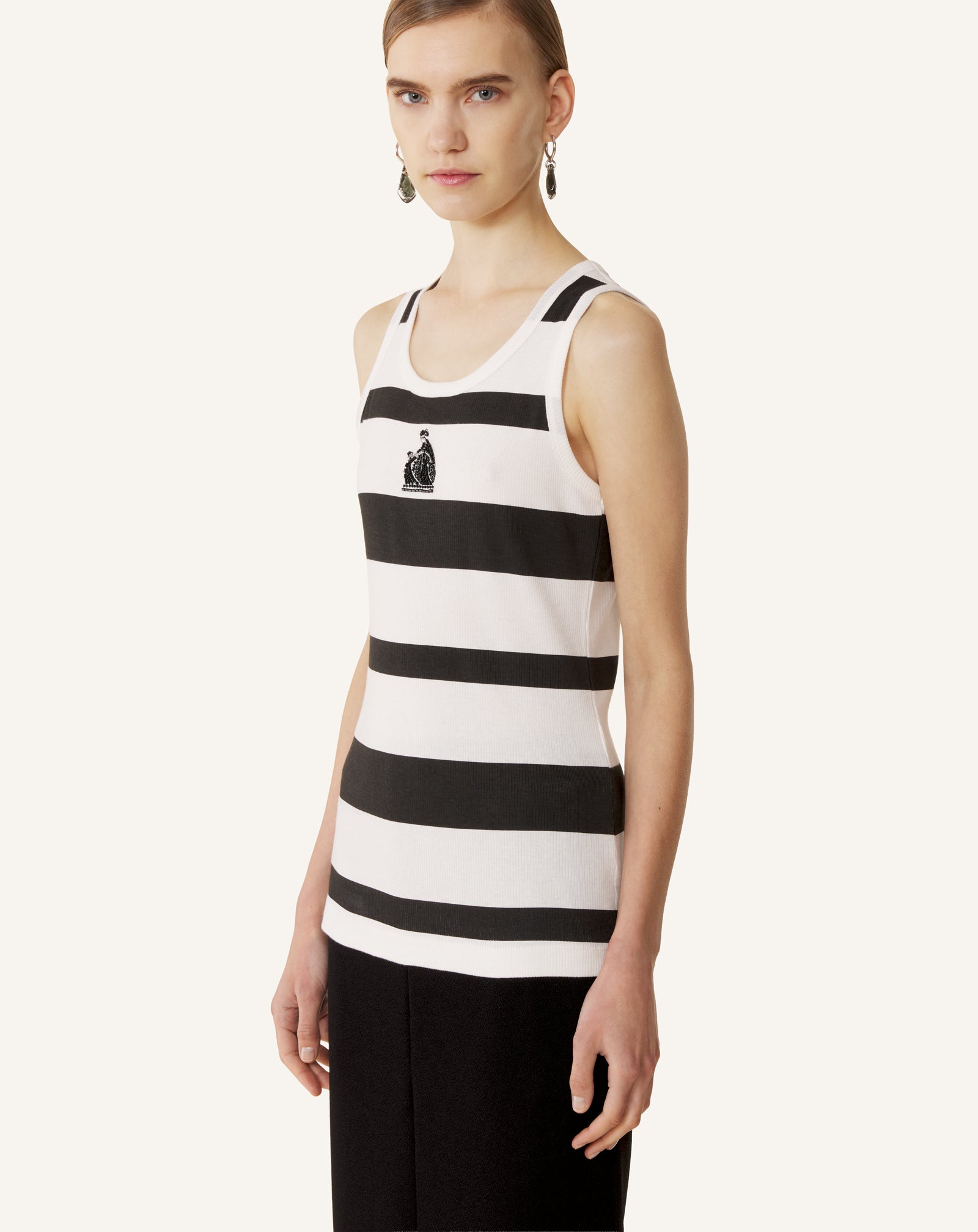 GREY COTTON JERSEY MOTHER AND DAUGHTER EMBROIDERED RIBBED TANK TOP