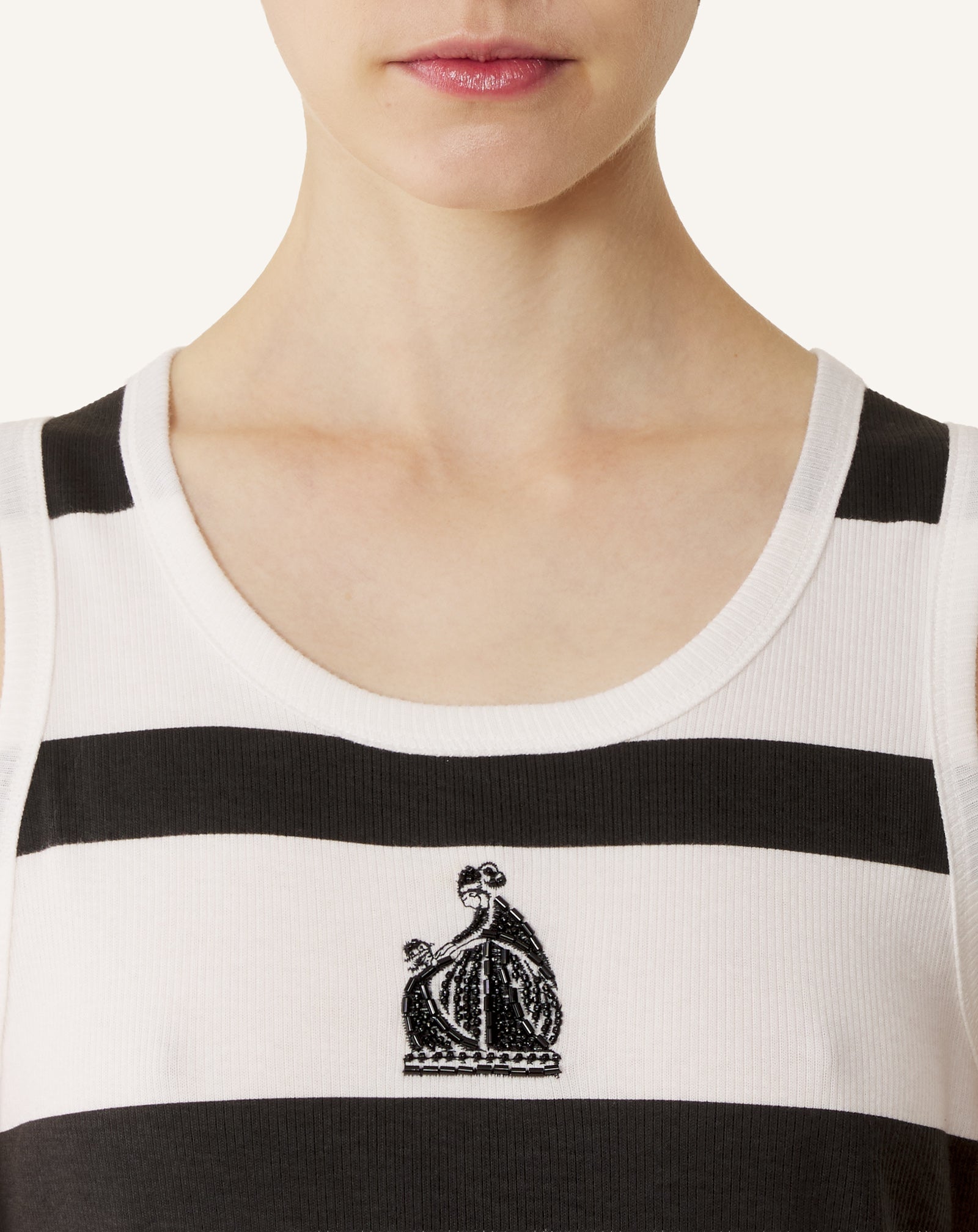 GREY COTTON JERSEY MOTHER AND DAUGHTER EMBROIDERED RIBBED TANK TOP