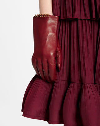 SEQUENCE BY LANVIN LEATHER GLOVES, BURGUNDY