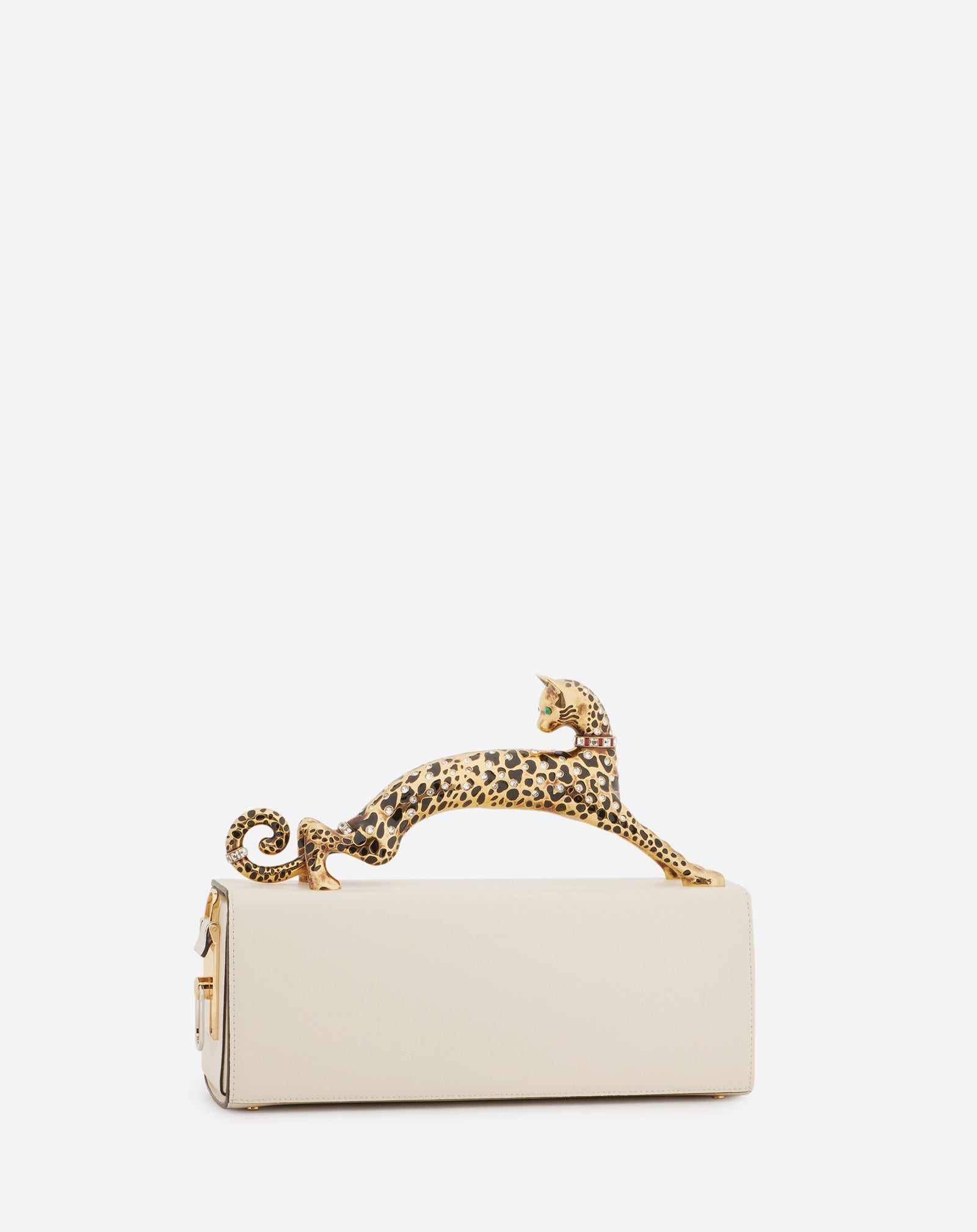 PENCIL CAT BAG IN SHINY CALFSKIN LEATHER AND RHINESTONES