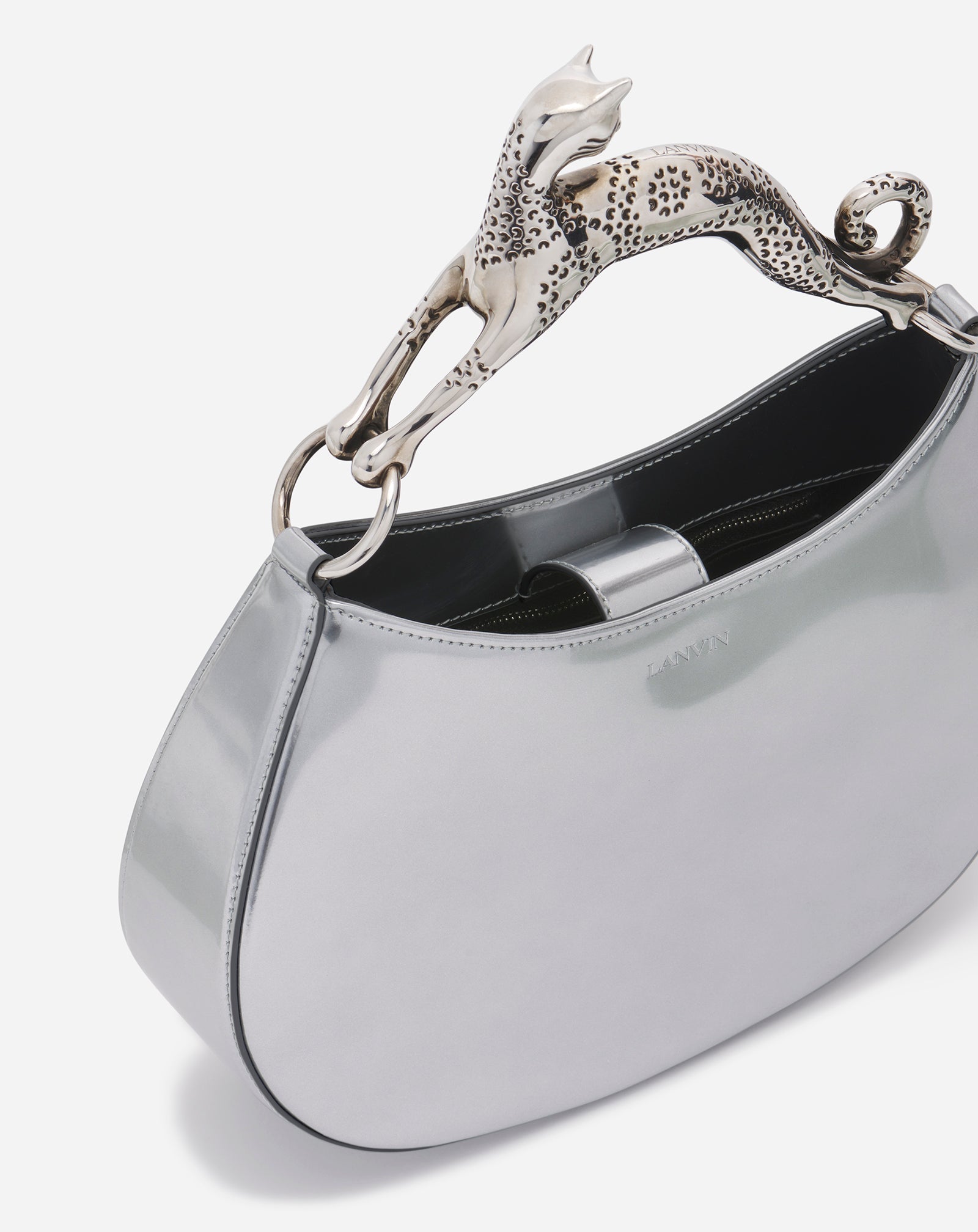 SMALL METALLIC LEATHER HOBO CAT BAG