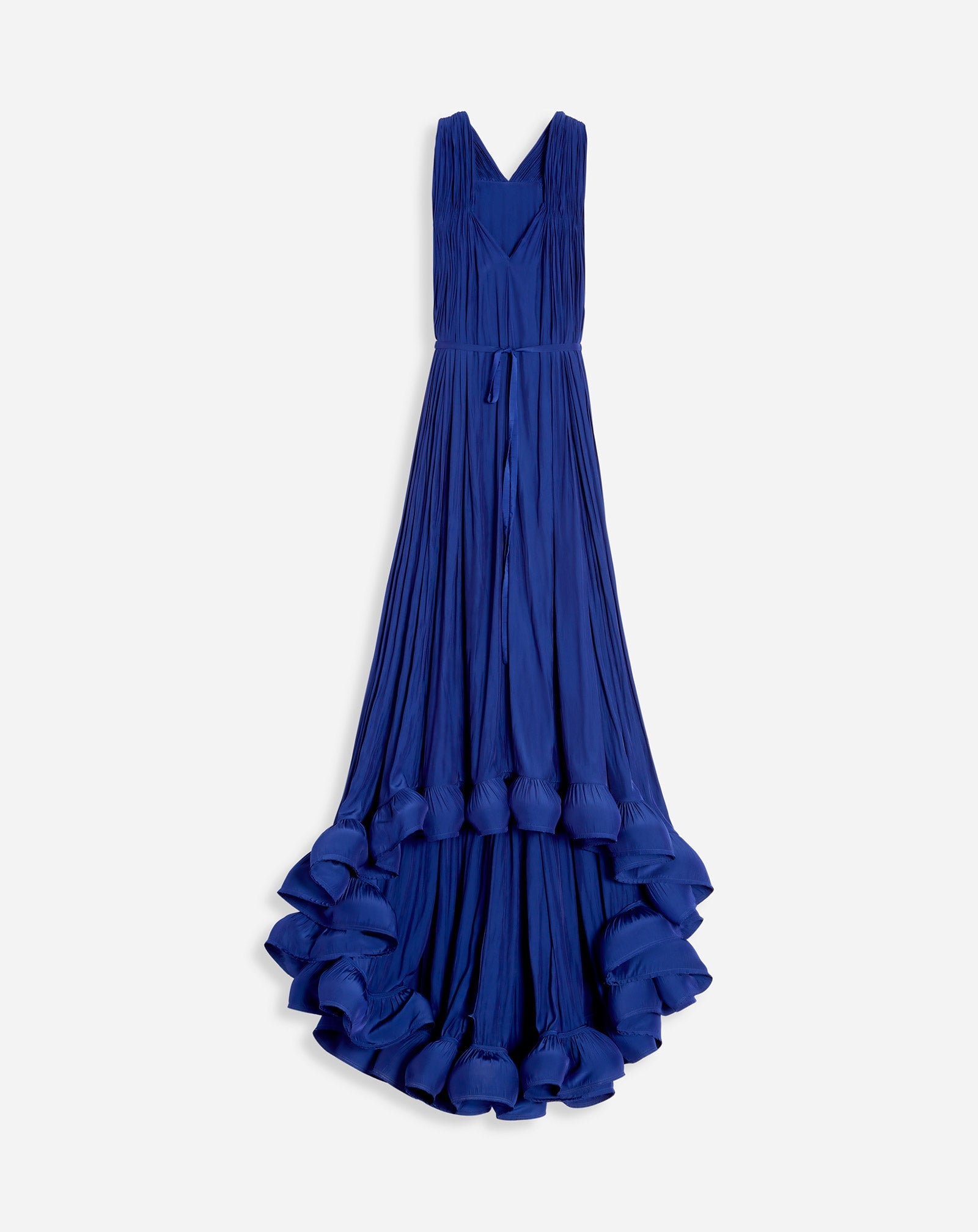 LONG CHARMEUSE TRIBUTE DRESS, INDIGO