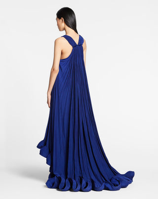 LONG CHARMEUSE TRIBUTE DRESS, INDIGO