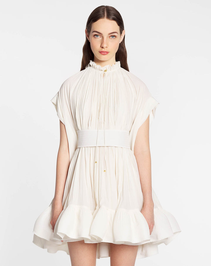 SHORT DRESS IN CHARMEUSE, OFF WHITE