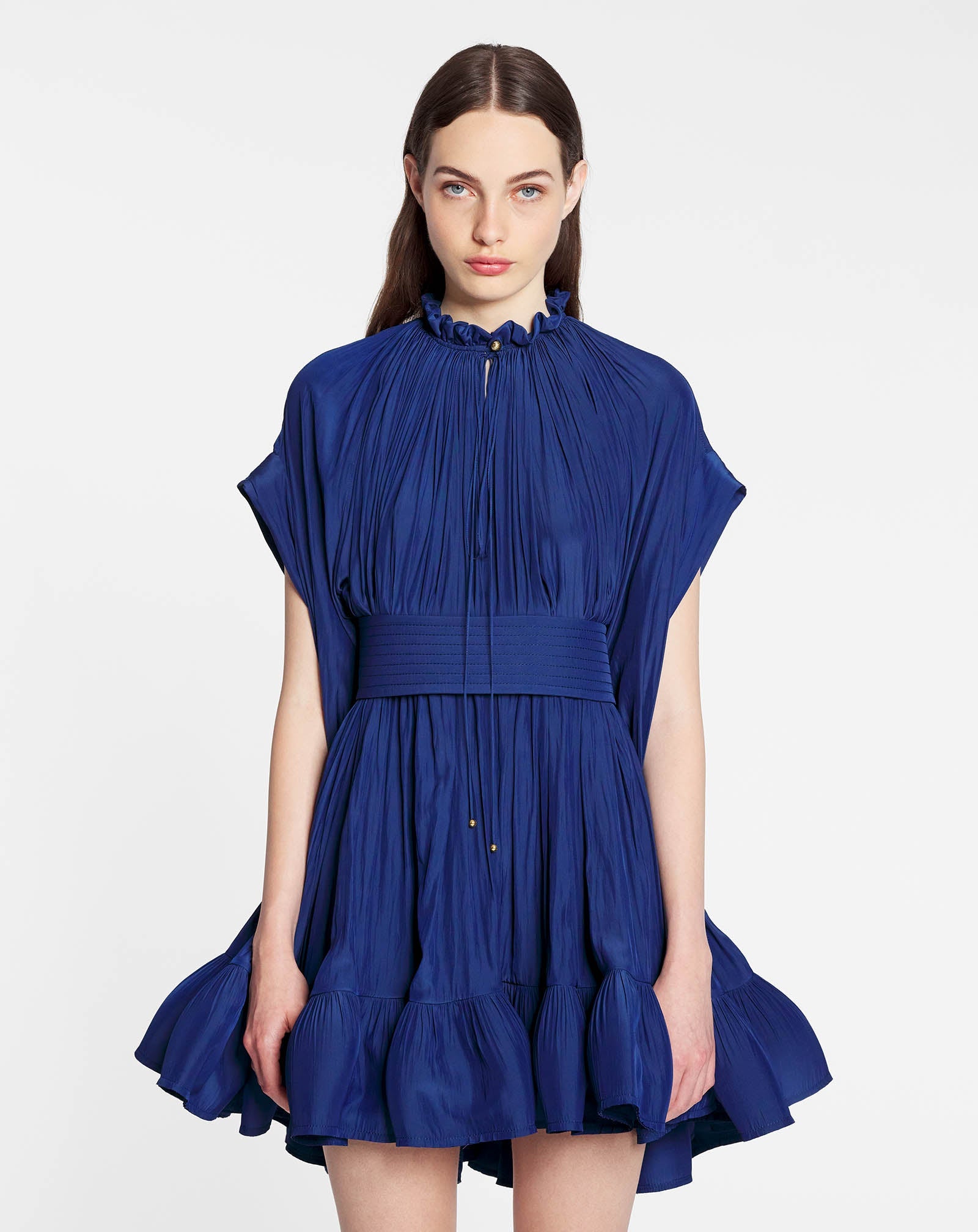 BLUE SHORT CHARMEUSE DRESS