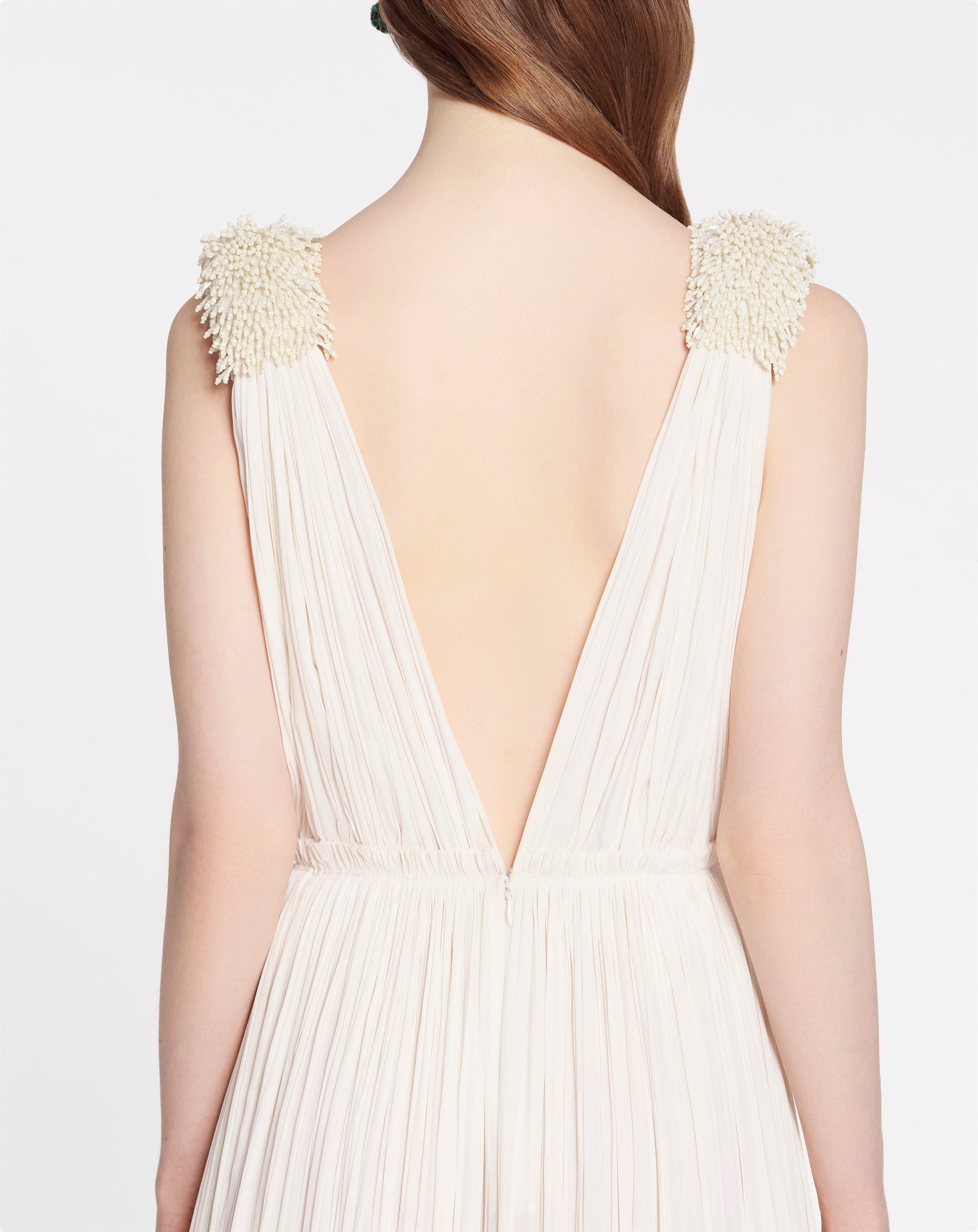 WHITE FLOOR LENGTH EVENING GOWN IN CHARMEUSE